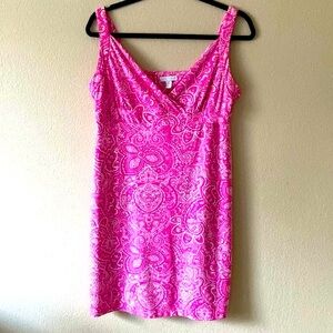 CHARTER CLUB Pink N White Paisley V Neck Dress with pockets